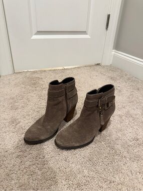 Guess Brown Suede Ankle Heeled Boots with Buckle